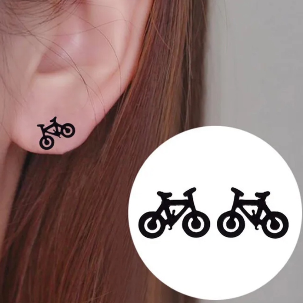 BIKE  BLACK Stainless Steel Stud Earrings with Gift Bag